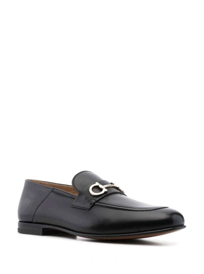 Shop Ferragamo Black Gin Loafers With Metal Logo Placque At The Front In Calf Leather Man