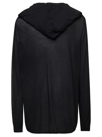 Shop Rick Owens Black Hoodie With Coulisse Long Sleeves In Cotton Man