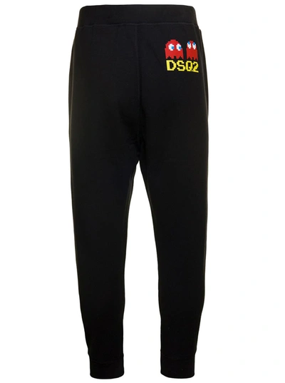 Shop Dsquared2 Black Joggers Pants With Logo X Pacman Print At The Back In Cotton Man