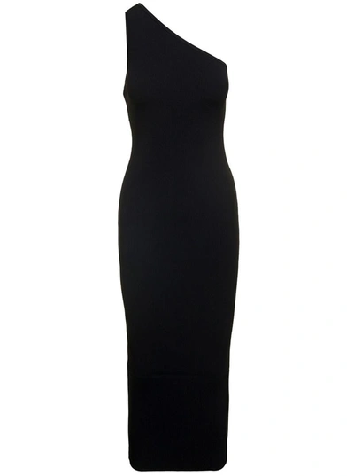 Shop Totême Black Maxi One-shoulder Ribbed  Dress In Viscose Dress Woman