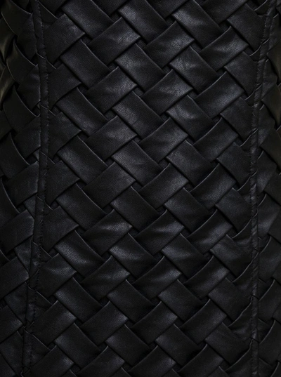 Shop Rotate Birger Christensen Black Mini Dress With 'all-over' Braided Texture In Faux Leather Woman