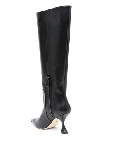 Shop Stuart Weitzman Black Pointed Boots With Spool Heel In Smooth Leather Woman