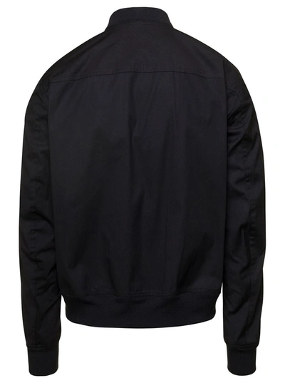Shop Rick Owens Black Reversible Bomber Jacket With Geometric Print All-over In Cotton Stretch Man