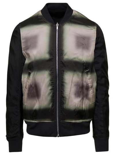 Shop Rick Owens Black Reversible Bomber Jacket With Geometric Print All-over In Cotton Stretch Man