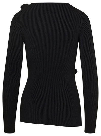 Shop Coperni Black Ribbed Top With Cut-out And Rose Appliques In Stretch Viscose Woman