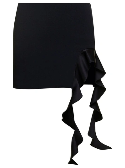 Shop David Koma Black Ruffled Miniskirt In Acetate Blend Woman