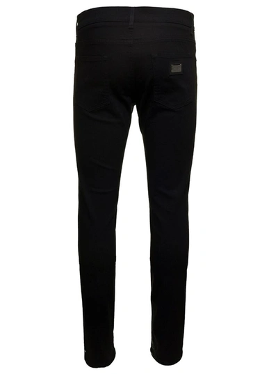Shop Dolce & Gabbana Black Skinny Jeans With Logo Plaque At The Back In Stretch Cotton Denim Man