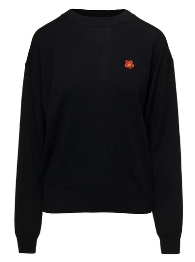 Shop Kenzo Black Sweater With Logo Patch In Wool Woman