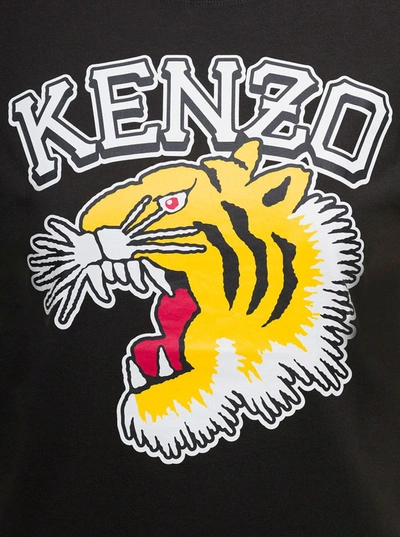 Shop Kenzo Black T-shirt With Tiger Logo Print In Cotton Woman