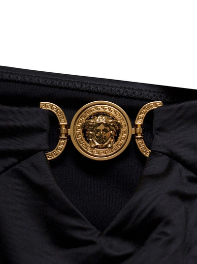 Shop Versace Black Tie-fastening One-piece With Medusa Golden Detail In Polyammde Woman