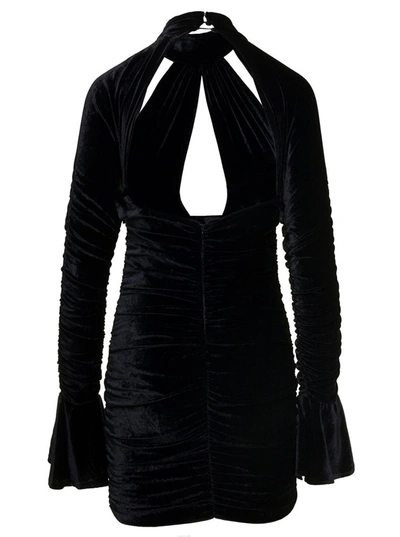 Shop Blumarine Black Tight Mini Dress With Cut Out And Flared Cuffs In Velvet Woman