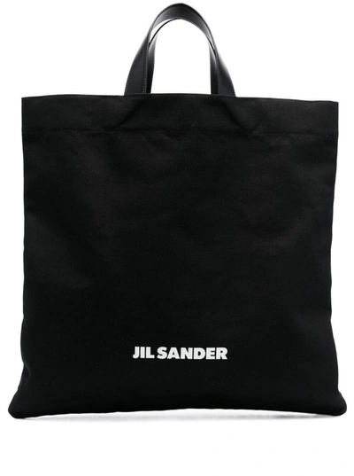 Shop Jil Sander Black Tote Bag With Logo Print In Canvas Man