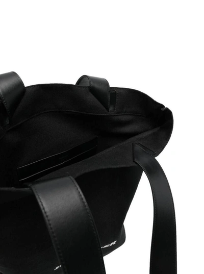 Shop Jil Sander Black Tote Bag With Logo Print In Canvas Woman