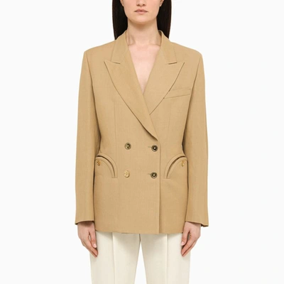 Shop Blazé Milano Camel Double-breasted Jacket In Beige