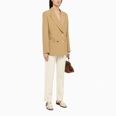 Shop Blazé Milano Camel Double-breasted Jacket In Beige