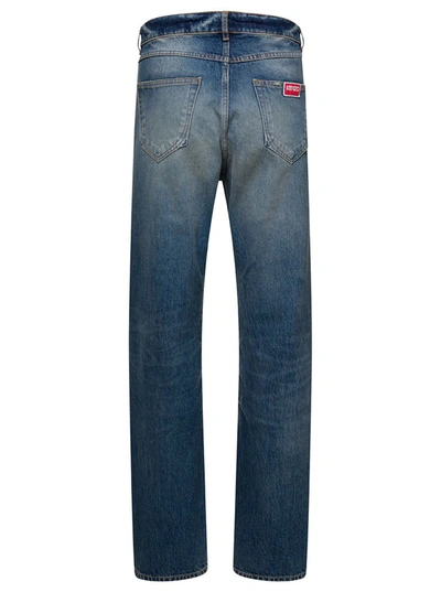 Shop Kenzo Blue 5-pocket Stonewashed Straight Jeans In Cotton Denim Man