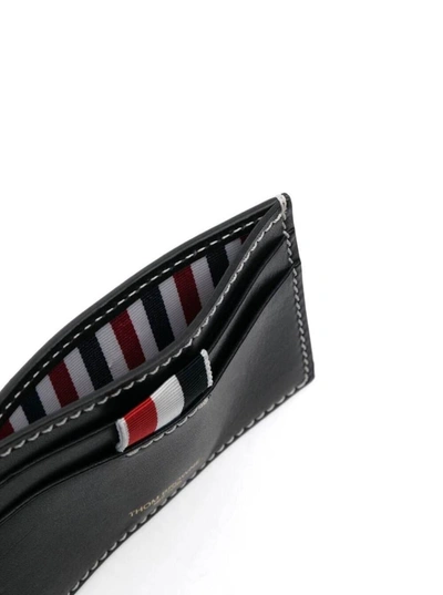 Shop Thom Browne Blue Card-holder With Tricolor Detail And Embossed Logo In Smooth Leather Man