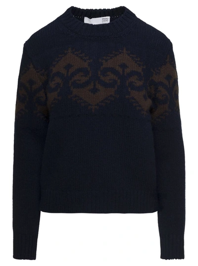 Shop Douuod Blue Contrasting Intarsia Knit Sweater In Wool Woman