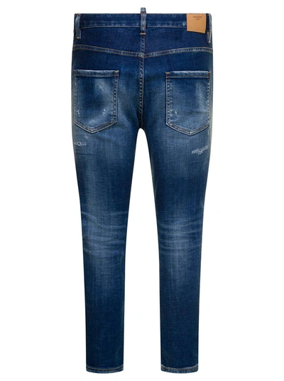Shop Dsquared2 Blue Cropped Jeans With Destroyed Detailing In Stretch Cotton Denim Woman
