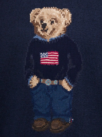 Shop Polo Ralph Lauren Blue Polo Bear Motif Knitted Jumper In Cotton Blend Man