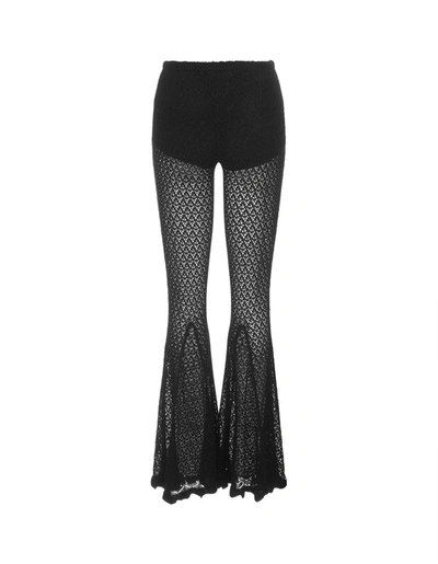 Shop Blumarine Knit Flare Trousers With Openwork In Black