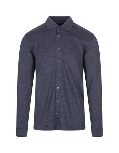 Shop Hugo Boss Boss Dark Regular Fit Shirt In Wool And Silk Jersey In Blue
