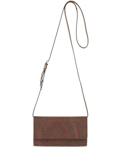 Shop Etro Brown Crossbody Bag With All-over Paisley Print In Canvas Woman