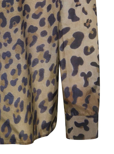 Shop Balmain Brown Loose Leopard Printed Pyjama Shirt In Cotton Blend Woman In Green