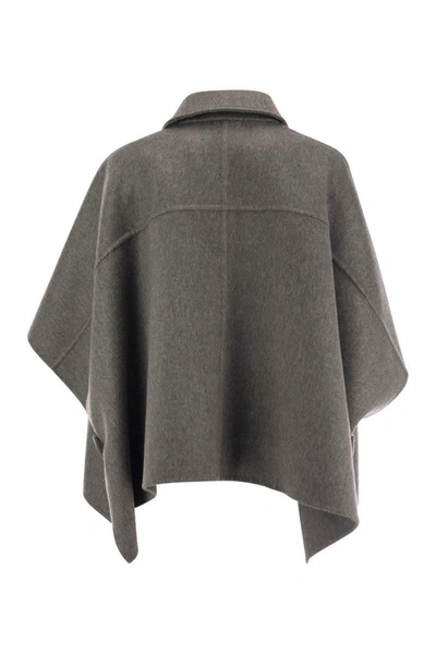 Shop Brunello Cucinelli Cashmere Cape With Shiny Details In Grey