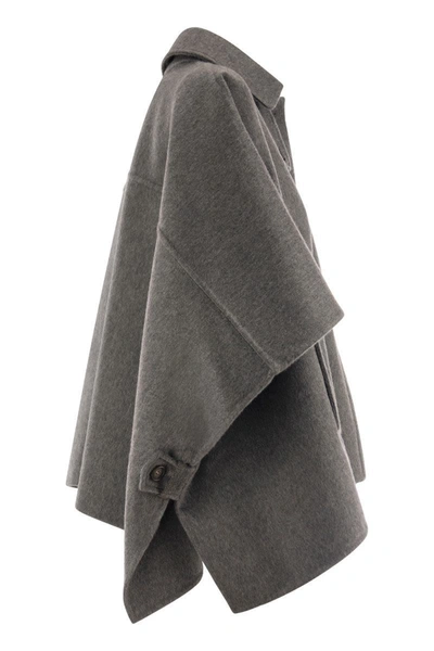 Shop Brunello Cucinelli Cashmere Cape With Shiny Details In Grey
