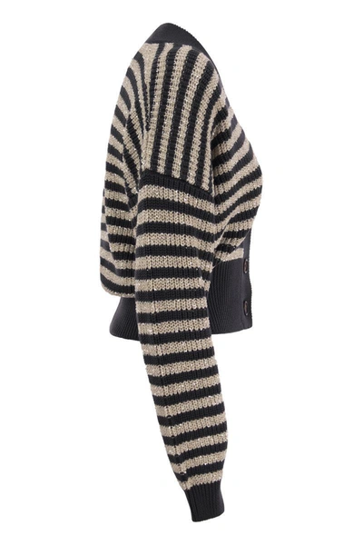 Shop Brunello Cucinelli Cotton Cardigan With Dazzling Stripes In Dark Grey