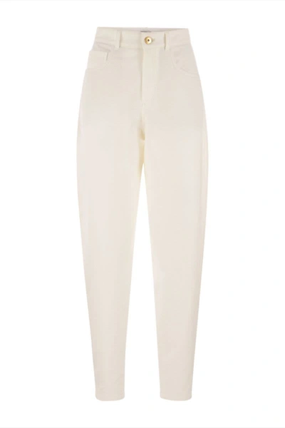 Shop Brunello Cucinelli Five-pocket Curved Trousers In Stretch Cotton Interlock In Natural