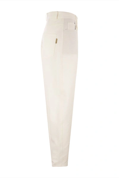 Shop Brunello Cucinelli Five-pocket Curved Trousers In Stretch Cotton Interlock In Natural