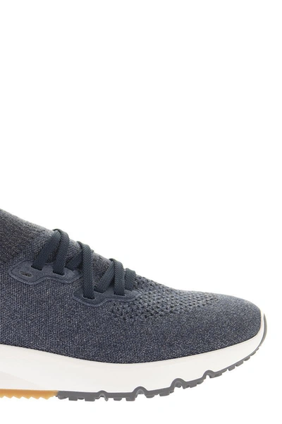 Shop Brunello Cucinelli Runners In Chiné Cotton Knit In Blue