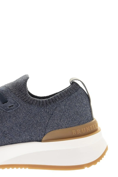 Shop Brunello Cucinelli Runners In Chiné Cotton Knit In Blue