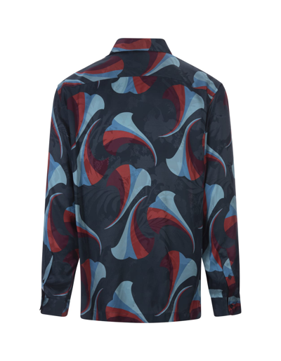 Shop Etro Navy Blue Silk Bowling Shirt With Floral Print