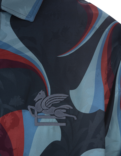 Etro Floral Print Silk Shirt In Blu
