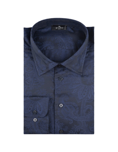 Shop Etro Blue Jacquard Shirt
