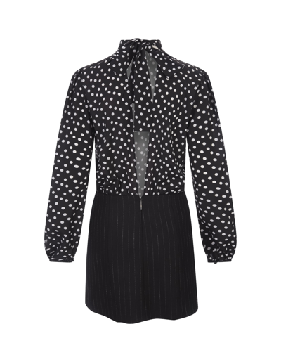 Msgm Hybrid Polka-dot Mini Dress In Nero