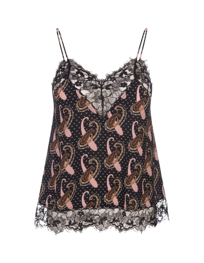 Shop Etro Black Top With Lace And Paisley Motifs In Nero