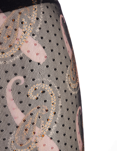 Shop Etro Black Polka Dot Tights With Pink Paisley Patterns In Nero