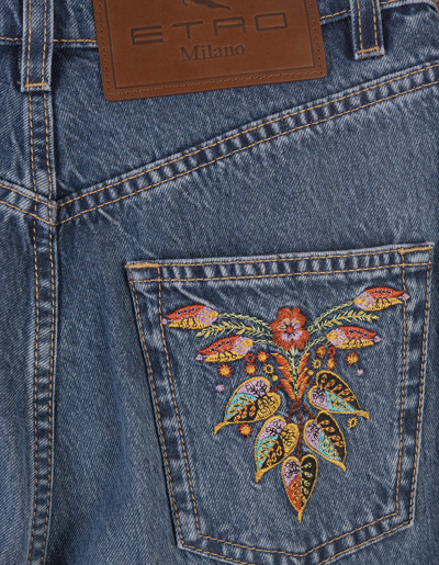 Shop Etro Navy Blue Flared Jeans With Embroidery