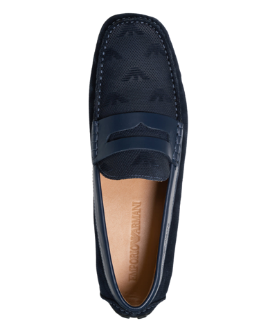 Shop Emporio Armani Leather Loafers In Night Blue