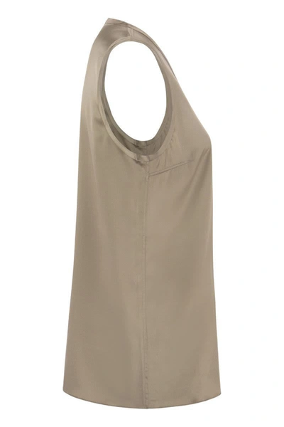 Shop Brunello Cucinelli Stretch Silk Satin Top In Beige