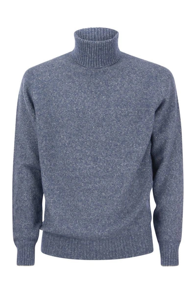 Shop Brunello Cucinelli Turtleneck Sweater In Alpaca, Cotton And Wool In Light Blue