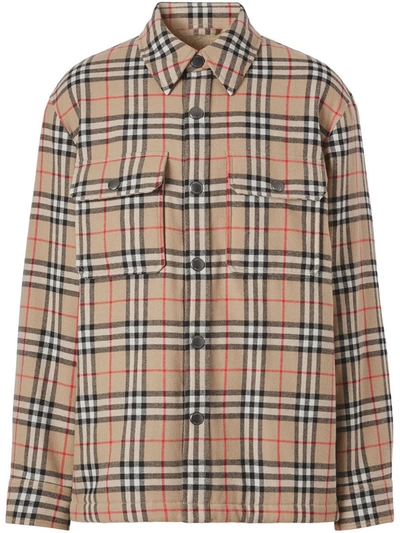 Shop Burberry Calmore Check Wool Jacket In Beige