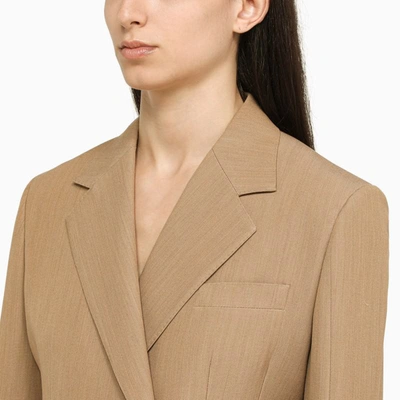Shop Burberry Camel Double-breasted Jacket In Beige