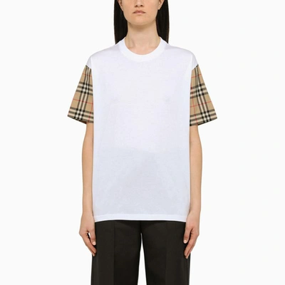 Shop Burberry Crew-neck T-shirt With Check In White