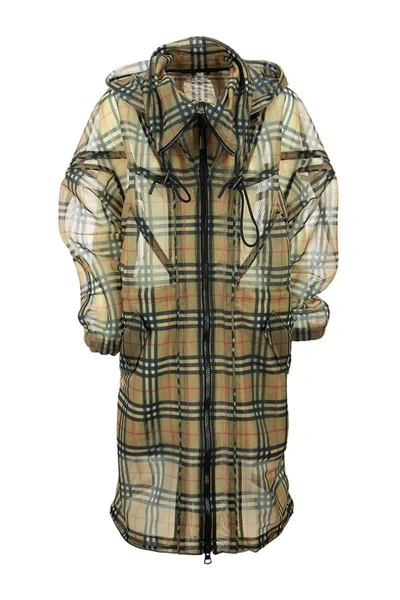 Shop Burberry Cowbit - Vintage Check Mesh Trench In Archive Beige