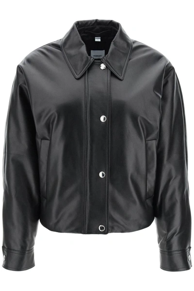 Shop Burberry Embroidered Ekd Leather Jacket In Black
